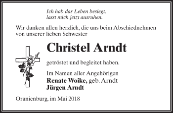Traueranzeige von Christel Arndt von Märkischen Allgemeine Zeitung
