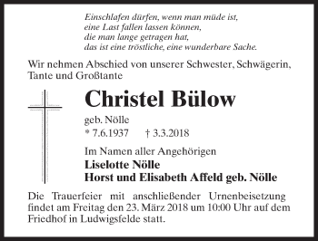 Traueranzeige von Christel Bülow von Märkischen Allgemeine Zeitung