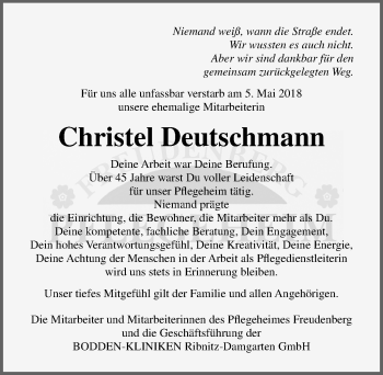 Traueranzeige von Christel Deutschmann von Ostsee-Zeitung GmbH