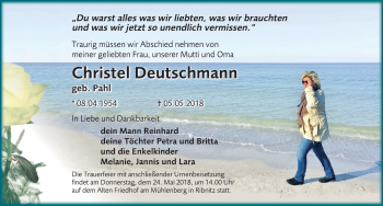 Traueranzeige von Christel Deutschmann von Ostsee-Zeitung GmbH