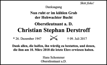 Traueranzeige von Christian Stephan Derstroff von Kieler Nachrichten