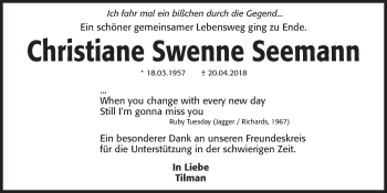Traueranzeige von Christiane Swenne Seemann von Kieler Nachrichten
