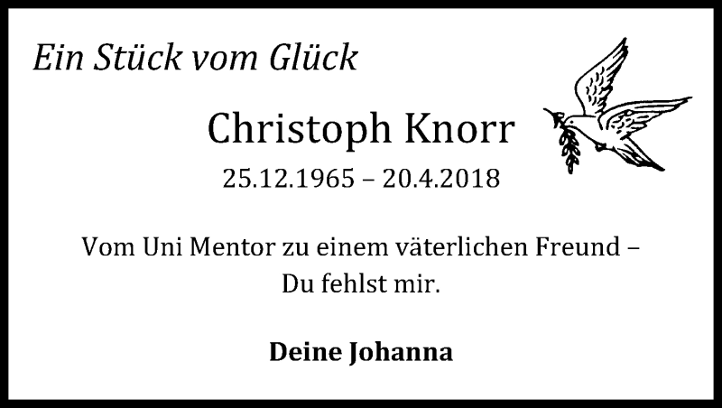  Traueranzeige für Christoph Knorr vom 28.04.2018 aus Göttinger Tageblatt