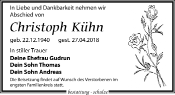 Traueranzeige von Christoph Kühn von Leipziger Volkszeitung