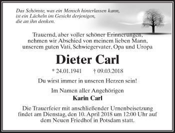 Traueranzeige von Dieter Carl von Märkischen Allgemeine Zeitung