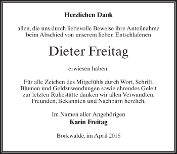 Traueranzeige von Dieter Freitag von Märkischen Allgemeine Zeitung
