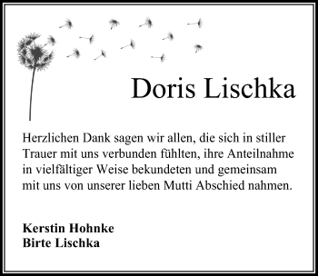 Traueranzeige von Doris Lischka von Märkischen Allgemeine Zeitung