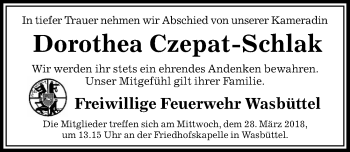 Traueranzeige von Dorothea Czepat-Schlak von Aller Zeitung