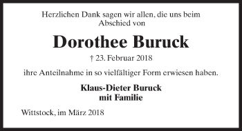 Traueranzeige von Dorothee Buruck von Märkischen Allgemeine Zeitung