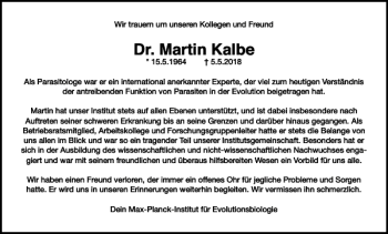 Traueranzeige von Dr. Martin Kalbe von Lübecker Nachrichten