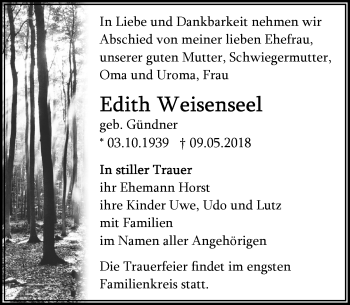 Traueranzeige von Edith Weisenseel von Leipziger Volkszeitung