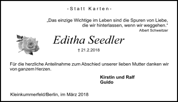Traueranzeige von Editha Seedler von Kieler Nachrichten