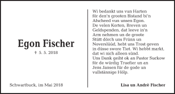Traueranzeige von Egon Fischer von Kieler Nachrichten
