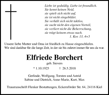 Traueranzeige von Elfriede Borchert von Hannoversche Allgemeine Zeitung/Neue Presse