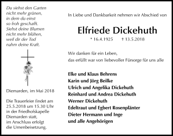 Traueranzeige von Elfriede Dickehuth von Göttinger Tageblatt