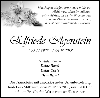 Traueranzeige von Elfriede Ilgenstein von Märkischen Allgemeine Zeitung
