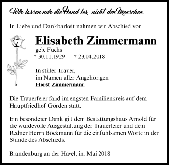 Traueranzeige von Elisabeth Zimmermann von Märkischen Allgemeine Zeitung