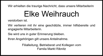 Traueranzeige von Elke Weihrauch von Ostsee-Zeitung GmbH