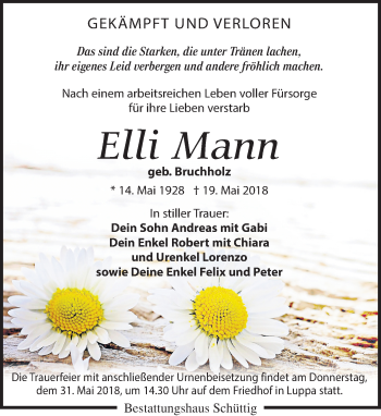 Traueranzeige von Elli Mann von Leipziger Volkszeitung