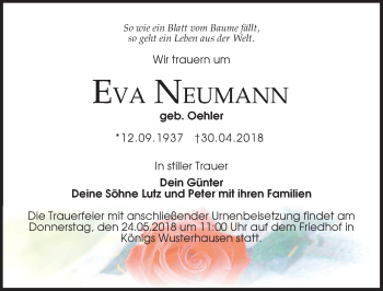 Traueranzeige von Eva Neumann von Märkischen Allgemeine Zeitung