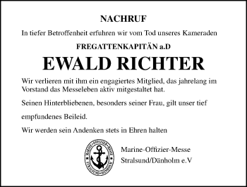 Traueranzeige von Ewald Richter von Ostsee-Zeitung GmbH
