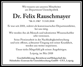 Traueranzeige von Felix Rauschmayer von Leipziger Volkszeitung