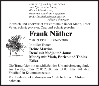 Traueranzeige von Frank Näther von Märkischen Allgemeine Zeitung