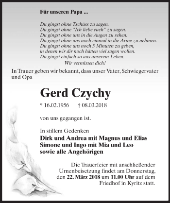 Traueranzeige von Gerd Czychy von Märkischen Allgemeine Zeitung