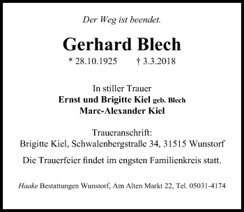 Traueranzeige von Gerhard Blech 