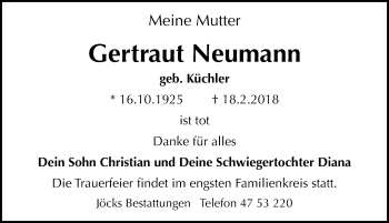 Traueranzeige von Gertraut Neumann von Hannoversche Allgemeine Zeitung/Neue Presse