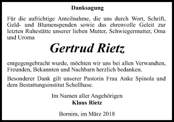 Traueranzeige von Gertrud Rietz von Märkischen Allgemeine Zeitung