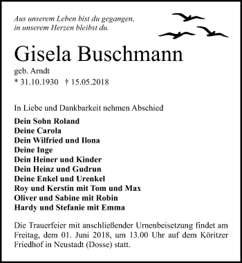 Traueranzeige von Gisela Buschmann von Märkischen Allgemeine Zeitung