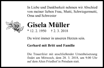 Traueranzeige von Gisela Müller von Märkischen Allgemeine Zeitung