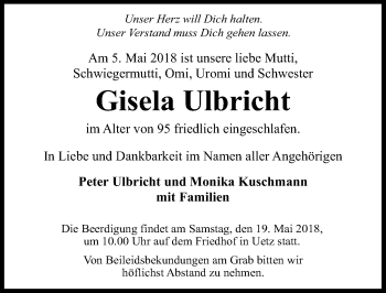 Traueranzeige von Gisela Ulbricht von Märkischen Allgemeine Zeitung