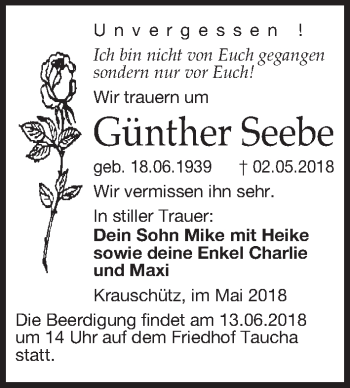 Traueranzeige von Gunther Seebe von Leipziger Volkszeitung