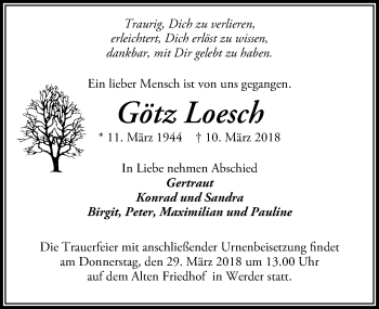 Traueranzeige von Götz Loesch von Märkischen Allgemeine Zeitung