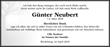 Traueranzeige von Günter Neubert von Schaumburger Nachrichten