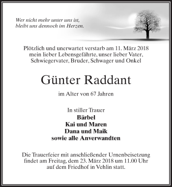 Traueranzeige von Günter Raddant von Märkischen Allgemeine Zeitung