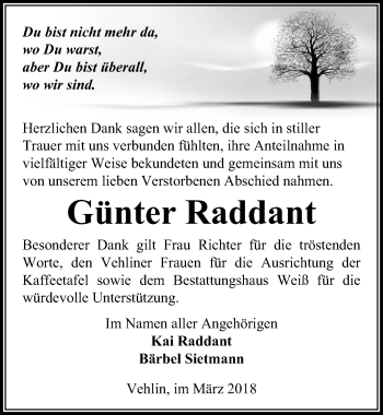 Traueranzeige von Günter Raddant von Märkischen Allgemeine Zeitung