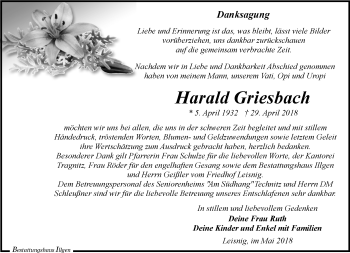 Traueranzeige von Harald Griesbach von Leipziger Volkszeitung