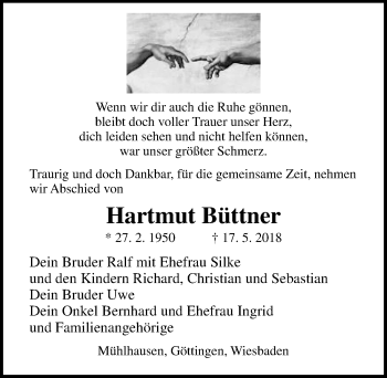 Traueranzeige von Hartmut Büttner von Lübecker Nachrichten
