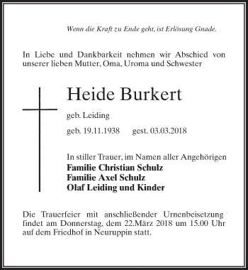 Traueranzeige von Heide Burkert von Märkischen Allgemeine Zeitung