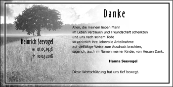 Traueranzeige von Heinrich Seevogel von Aller Zeitung