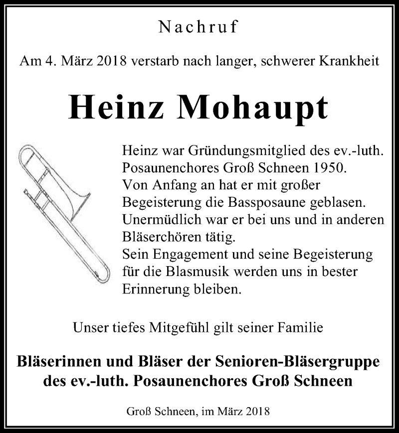  Traueranzeige für Heinz Mohaupt vom 10.03.2018 aus Göttinger Tageblatt