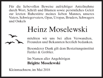 Traueranzeige von Heinz Moselewski von Märkischen Allgemeine Zeitung