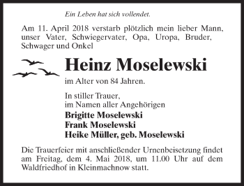 Traueranzeige von Heinz Moselewski von Märkischen Allgemeine Zeitung