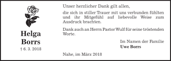Traueranzeige von Helga Borrs von Kieler Nachrichten