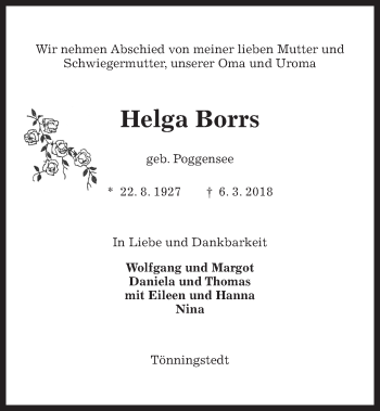 Traueranzeige von Helga Borrs von Kieler Nachrichten