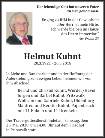Traueranzeige von Helmut Kuhnt von Märkischen Allgemeine Zeitung