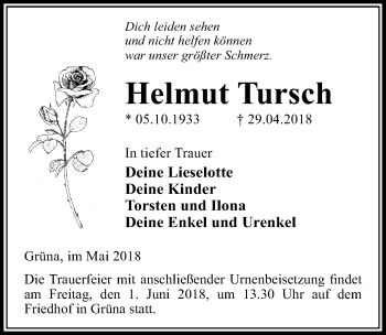 Traueranzeige von Helmut Tursch von Märkischen Allgemeine Zeitung